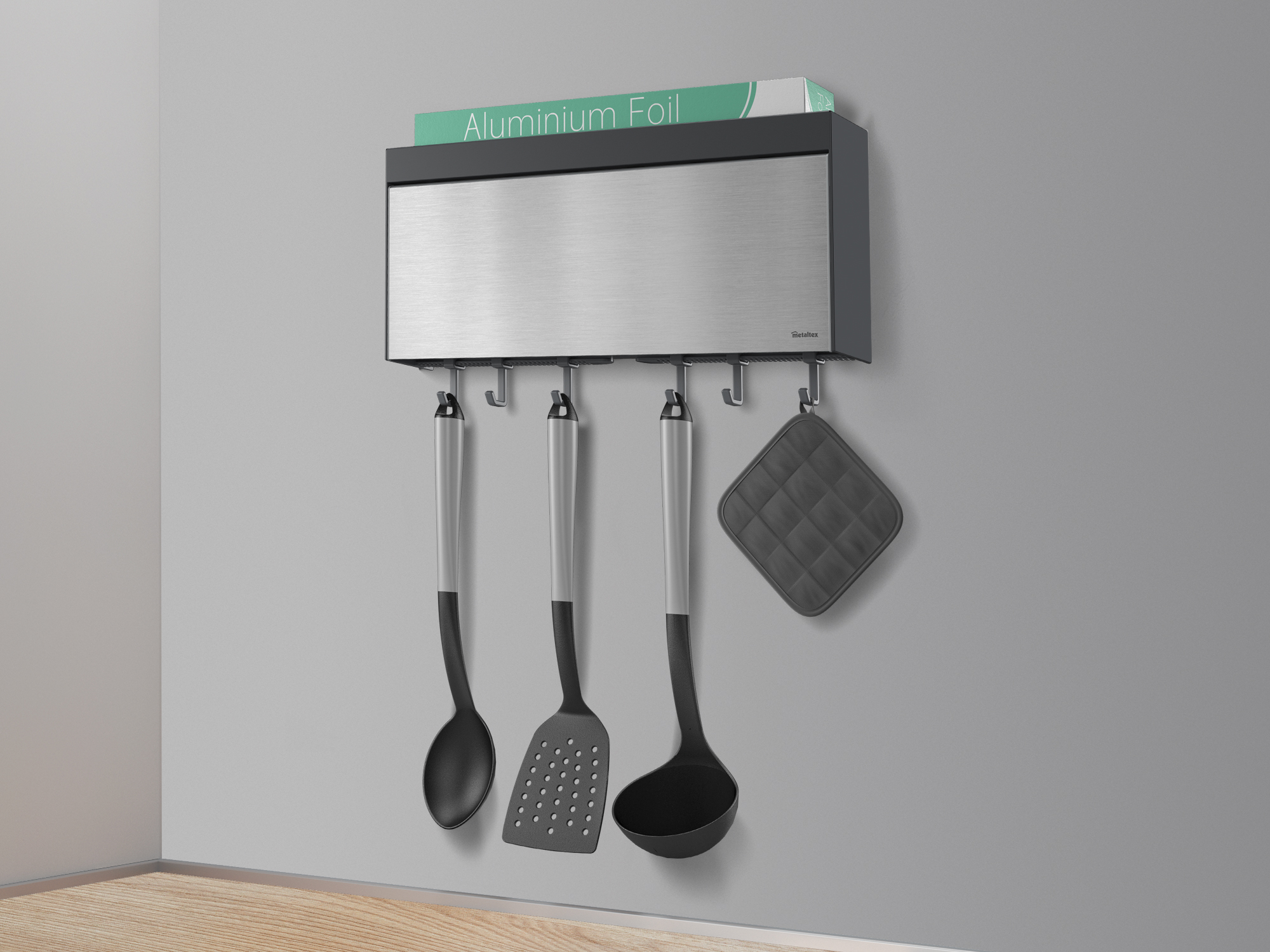 with 6 hanging hooks for kitchen utensils